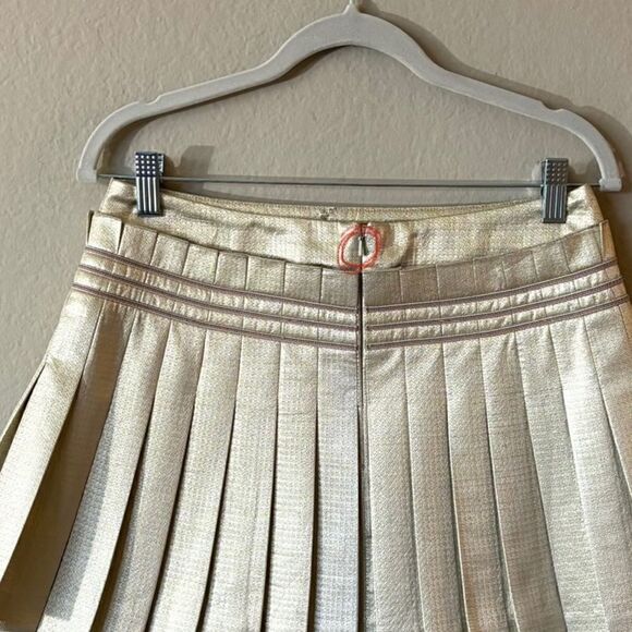 Chanel Mini Gold Cream Skirt Lame Pleated Size 2 - Picture 14 of 14